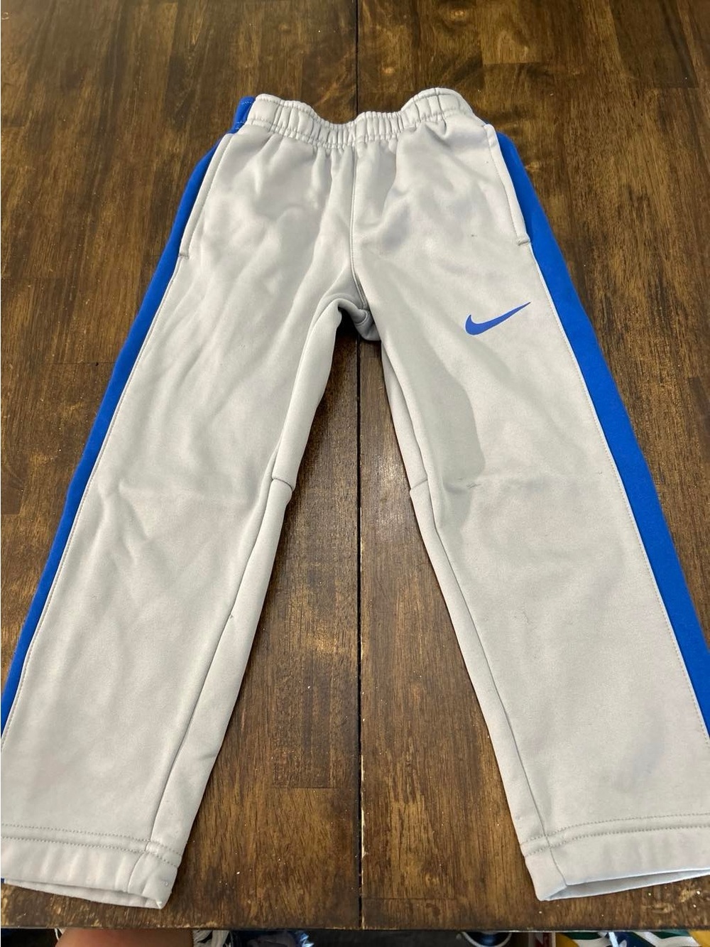 Nike Kids Light Gray Joggers with Royal Blue Side Panels